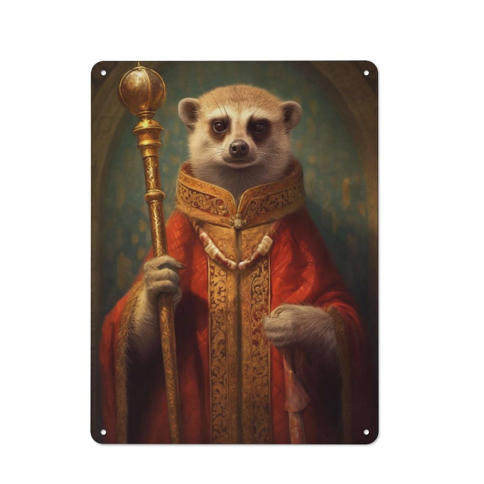 40x30cm Vintage Metal Plaque with King Meerkat with A Crown for Garage Or Workshop, A Christmas Gift for People Styling Garage And Workshop