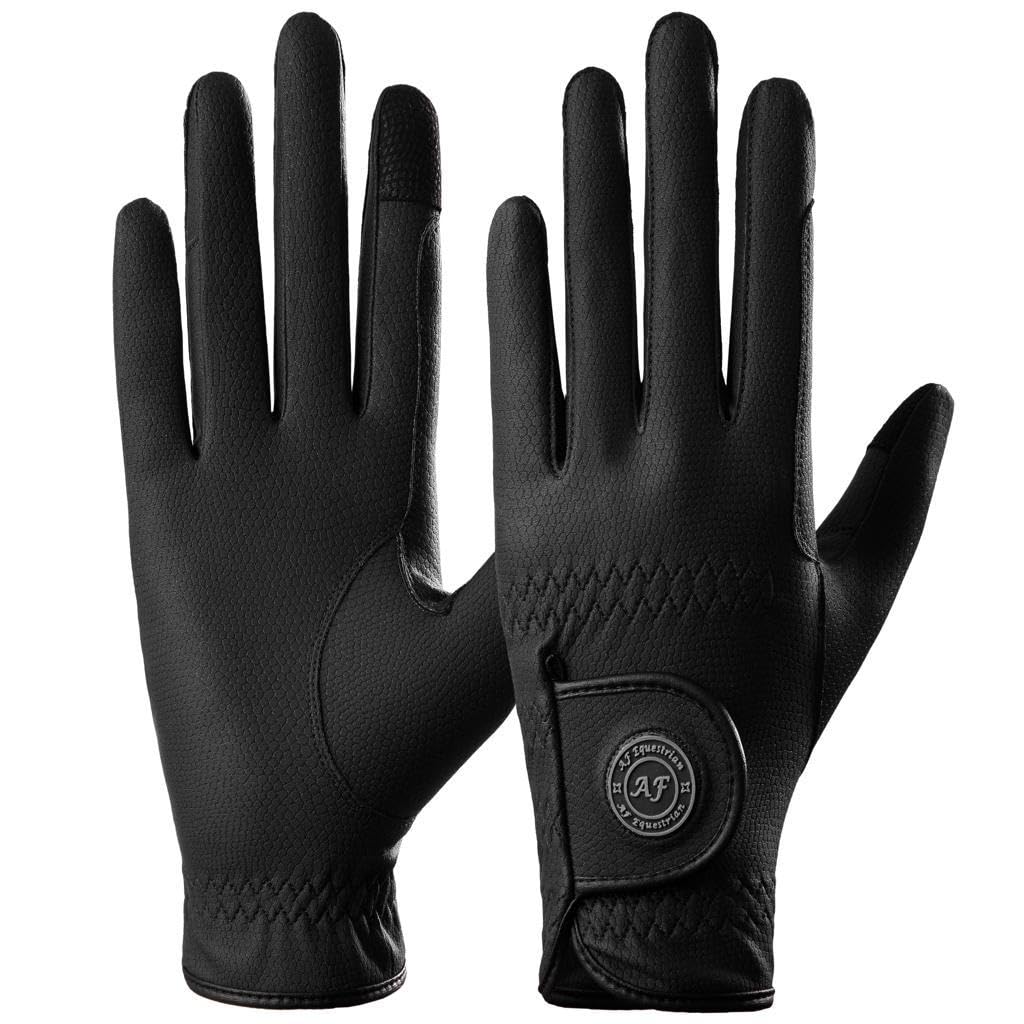 AF EQUESTRIAN Childrens Horse Riding Gloves Equestrian Premium Synthetic Leather Sui Sereno Gloves Snake Skin Design (Black, Medium)