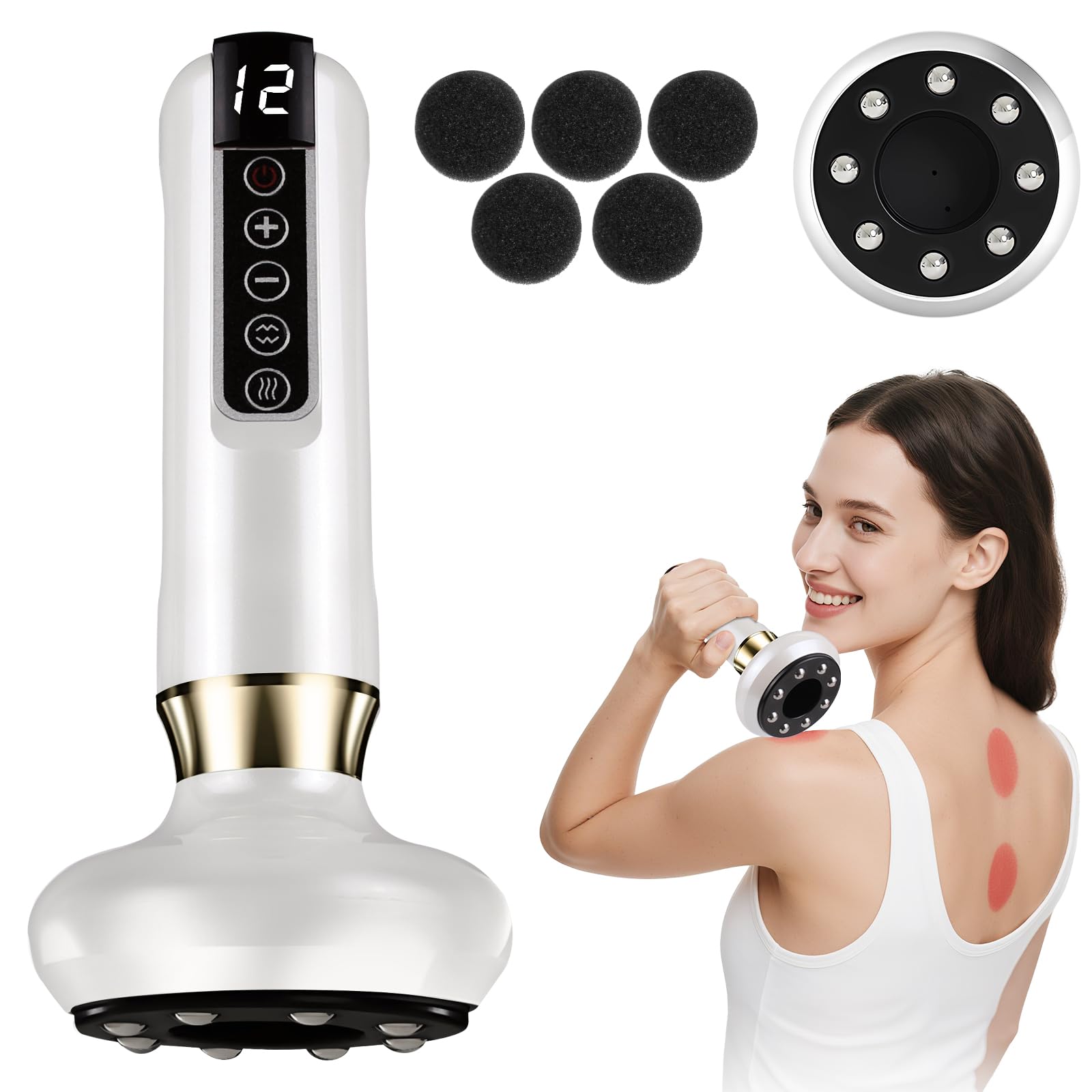 Masajeador Anticelulitico Reductor, Anticelulítico Reafirmante, 12 Niveles de Succión y Calor, Portátil Carga USB C, Dispositivo de Ventosas Eléctricas para Abdomen, Cintura Brazos y Piernas