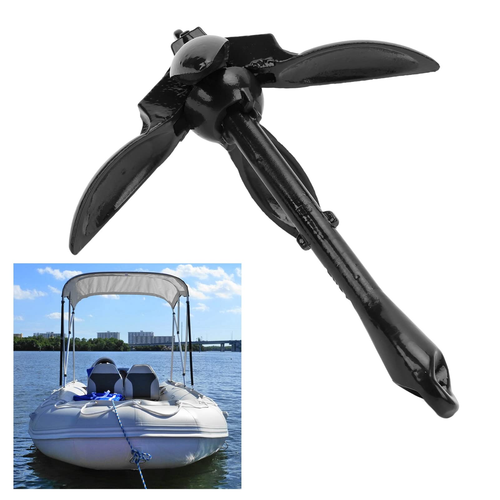 Ancora Pieghevole Marina da 3,5 libbre, Ancora a Rampino a 4 Artigli in Acciaio al Carbonio per Barca da Kayak, Ancora Pieghevole Portatile per Barca con meccanismo di bloccaggio