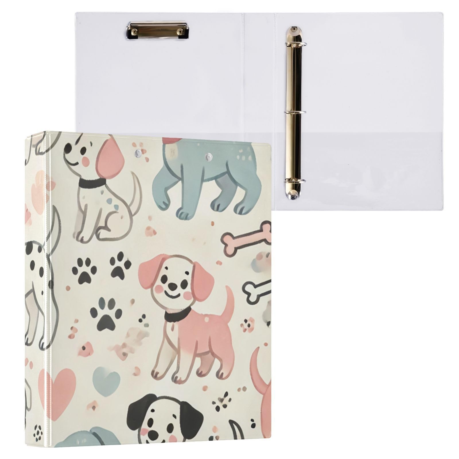 Cute Dog Cream 3 Ring Binder Flexible D Ring Binder with Pockets 3 Ring Binders for School, College, Office
