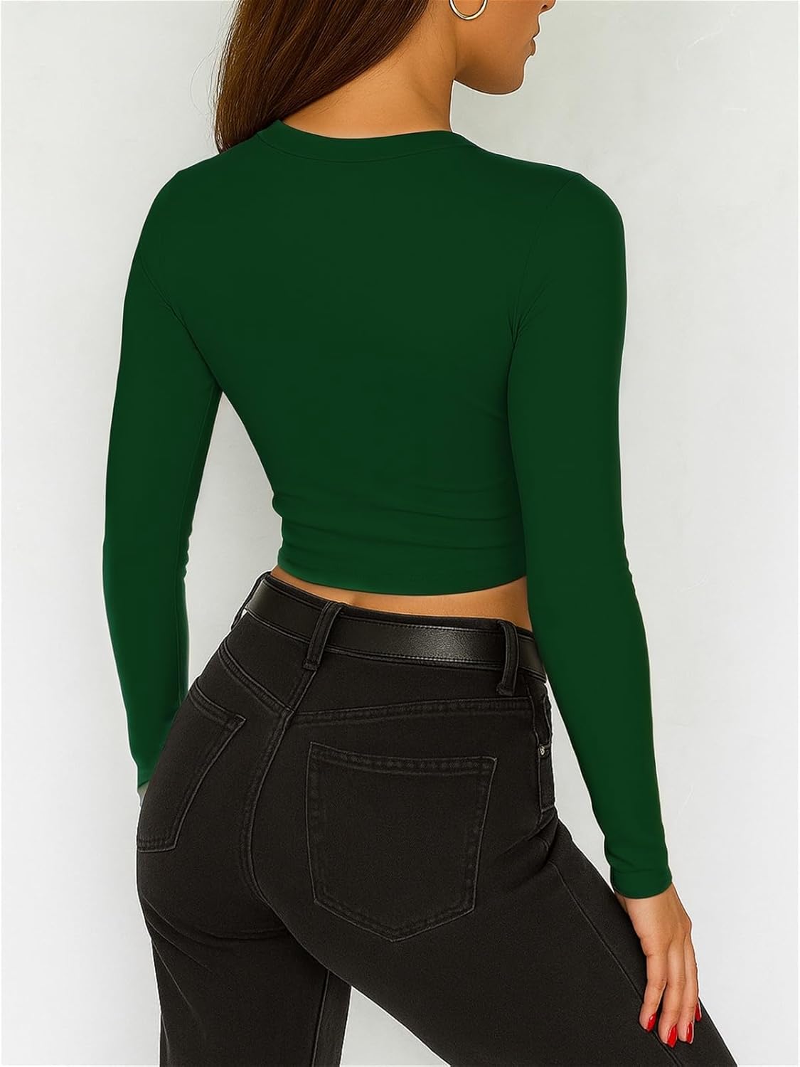 ForeFair Womens Crew Neck Long Sleeve Crop Top Tight Going Out Tops Fitted Fall Y2K Basic Shirts - Image 4