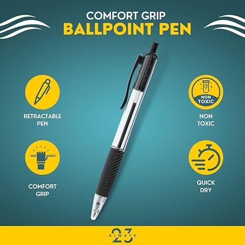 Miniatura 2 de Always23 Bolígrafos de punta redonda, agarre cómodo, agarre cómodo y escritura suave, tinta negra, 0.039 in, paquete de 12 unidades