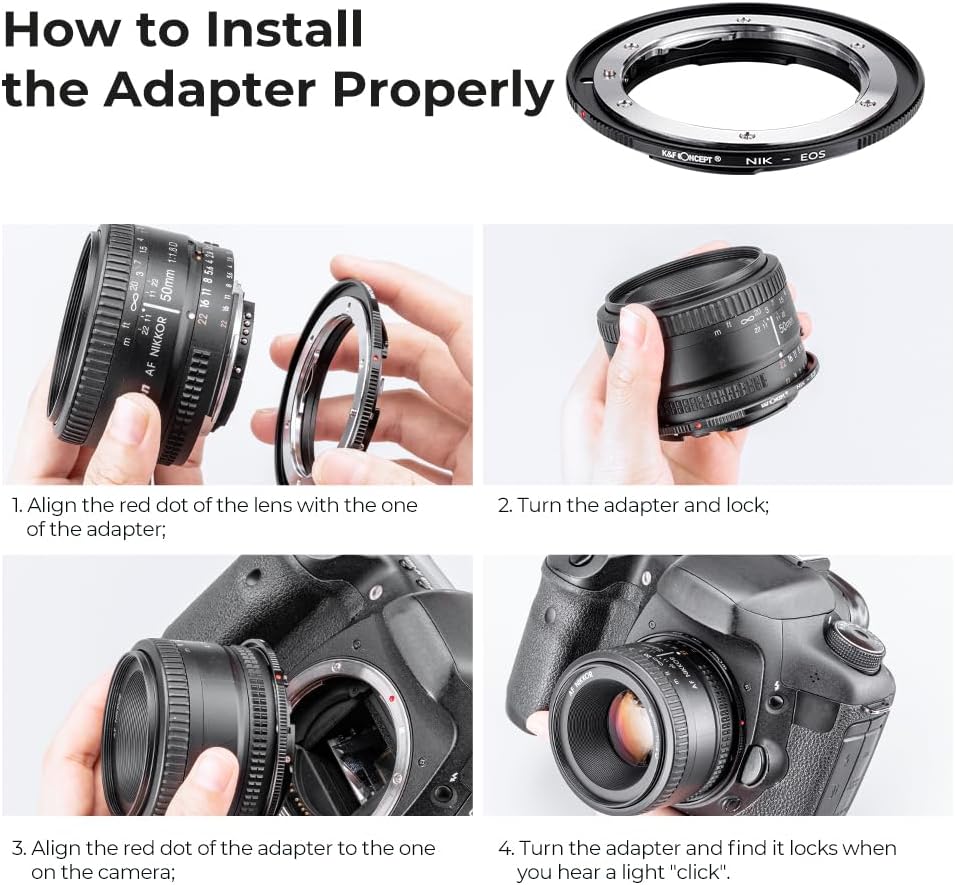 K&F Concept Lens Mount Adapter Compatible for Nikon Nikkor F/AF AI AI-S Lens to Canon EOS EF EF-S Mount Cameras