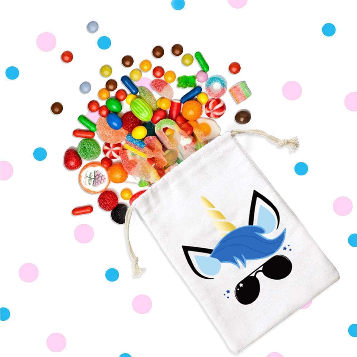 JOYMEMO Bags for Boys, 12 Party Favor Bags Cotton Drawstring Bag 5 x 8 inches, Treat Goodie Bag for Birthday Party Supplies
