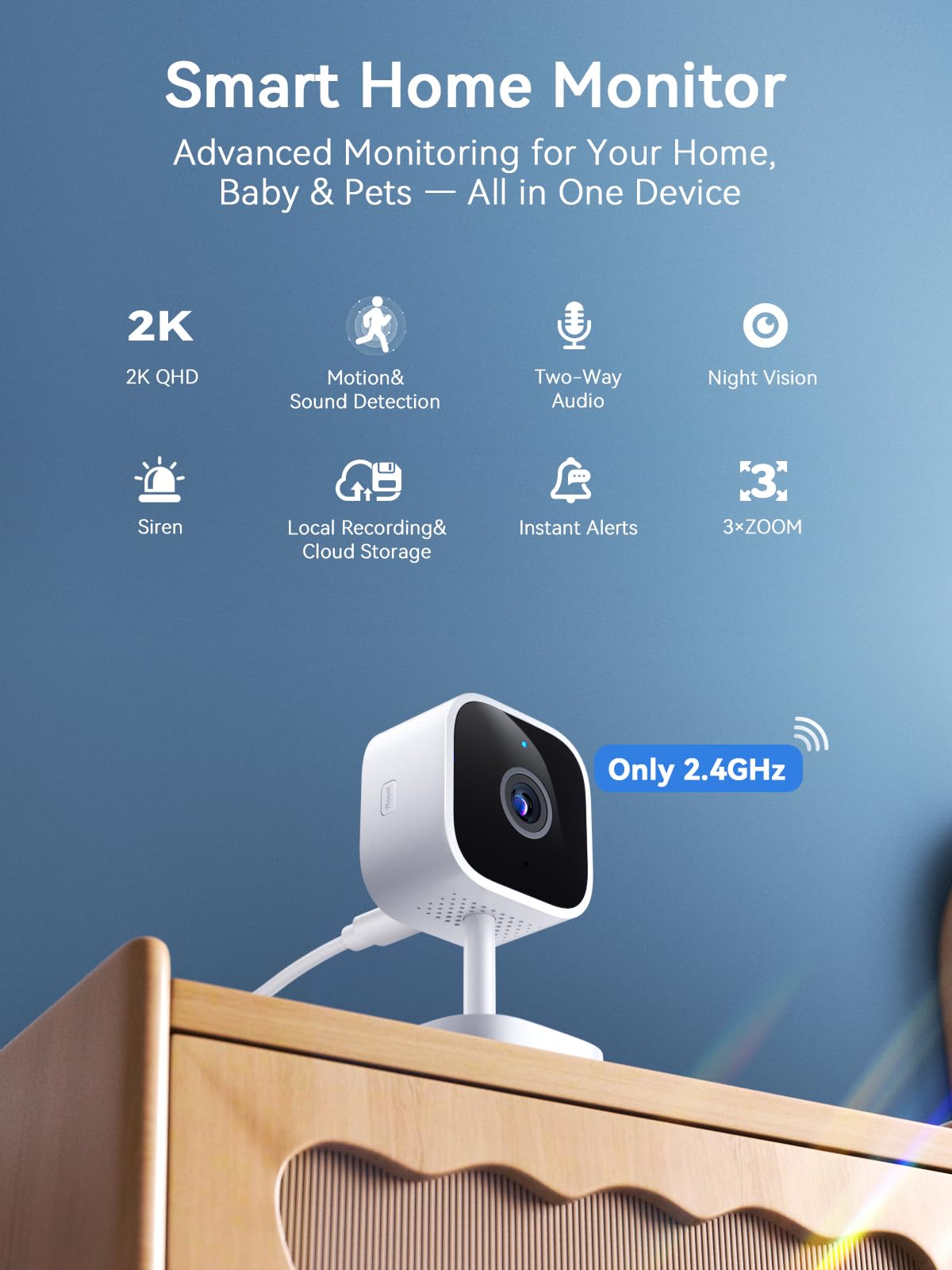 Outinput 2K bedrade binnencamera, wifi indoor camera met nachtzicht