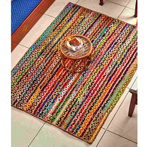 Image of Jute Braided Natural Hand Woven & Reversible Rug for Living Room Kitchen Entryway, Farmhouse Rustic Burlap Carpet Floor Mat (P /P, 6X9-feet)