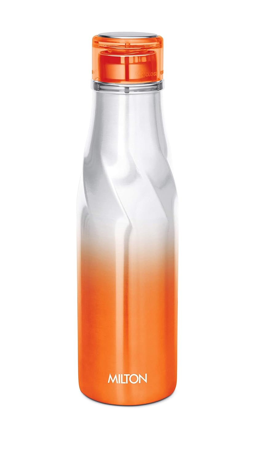 Milton Spiral 600 Thermosteel 24 Hours Hot or Cold Water Bottle, 590 ml, (Orange)