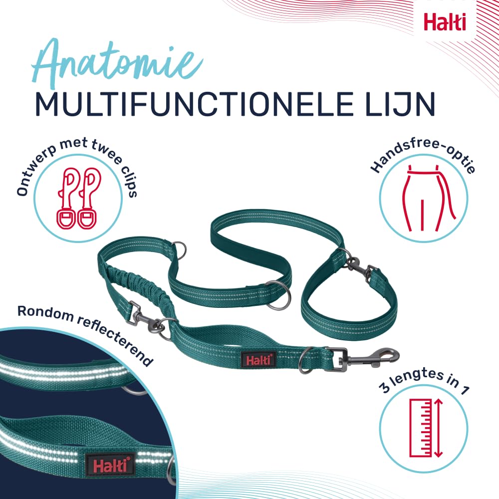 HALTI Leerlijn – 7 functies ontworpen om je te helpen je hond te trainen en uit te laten, hondentrainingslijn met dubbel uiteinde voor honden en puppy's (maat L, kobaltblauw, 2 m
