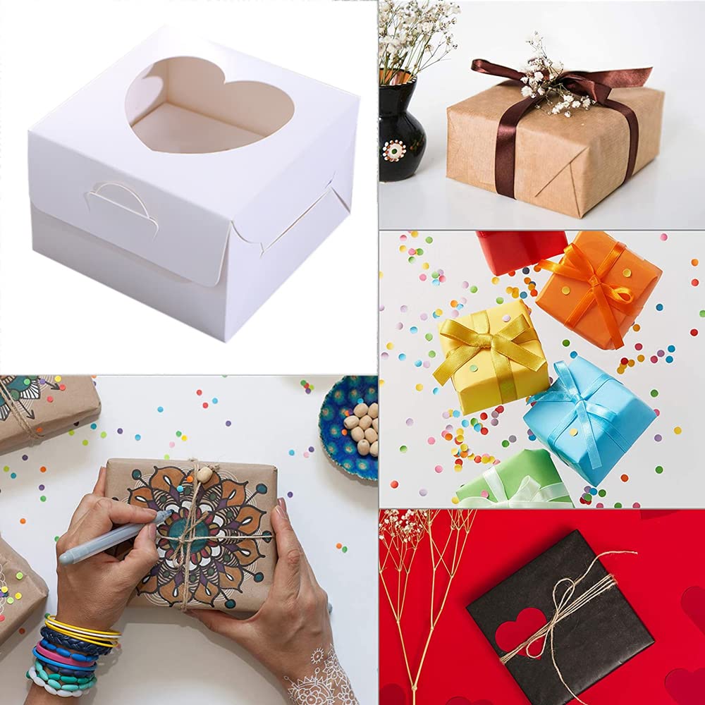 30 Pezzi Mini Scatole per Torta, 10x10x6,5cm Scatole per Dolci, Scatola per Biscotti, con Finestra Trasparente a Forma di Cuore, per Cupcake, Muffin, Cioccolato, Ciambelle (Bianco)