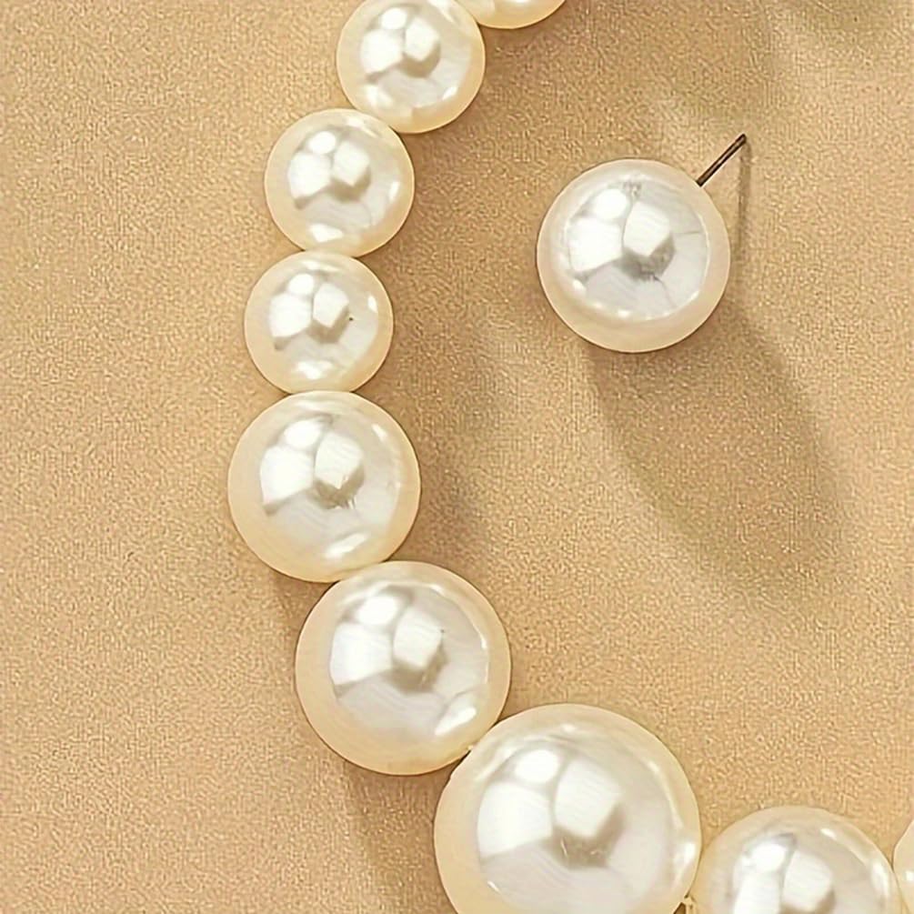 Statement Big Pearl Necklace Stud Earrings Jewelry Set for Women Trendy, Cute Beaded Chunky Pearls Studs Earring Choker Necklaces Party Jewelry Gifts - Image 9