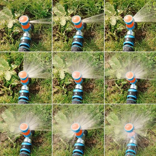 GRÜNTEK Zraszacz z łukiem okręgowym, zraszacz ogrodowy z bezstopniowo regulowanym zakresem nawadniania od 0 do 360 stopni, stabilny metalowy trzpień, zraszacz z odpornego na warunki atmosferyczne i