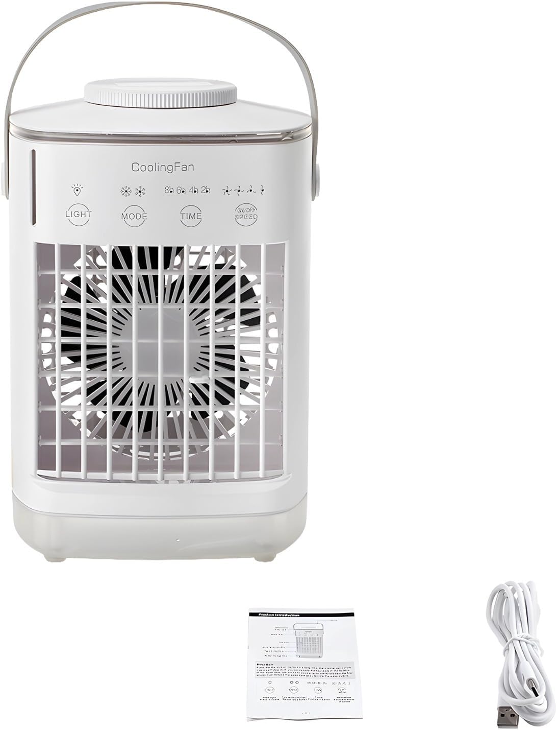 Personal Evaporative Air Cooler Fan with Humidifier, 4-Speed Mini Air Conditioner, 7-Color Lights, 4 Timers, Type-C