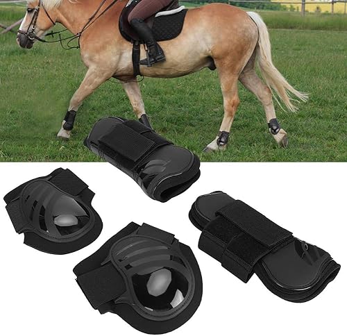 Miniatura 6 de Zerodis Protector de patas de caballo, 2 pares de protectores de piel sintética para caballo, parte delantera y trasera, botas protectoras para