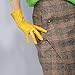DooWay Women's Fashion Short Leather Gloves Faux Lambskin PU Half Palm for Daily Dress Evening Costume Ginger Yellow 28cm