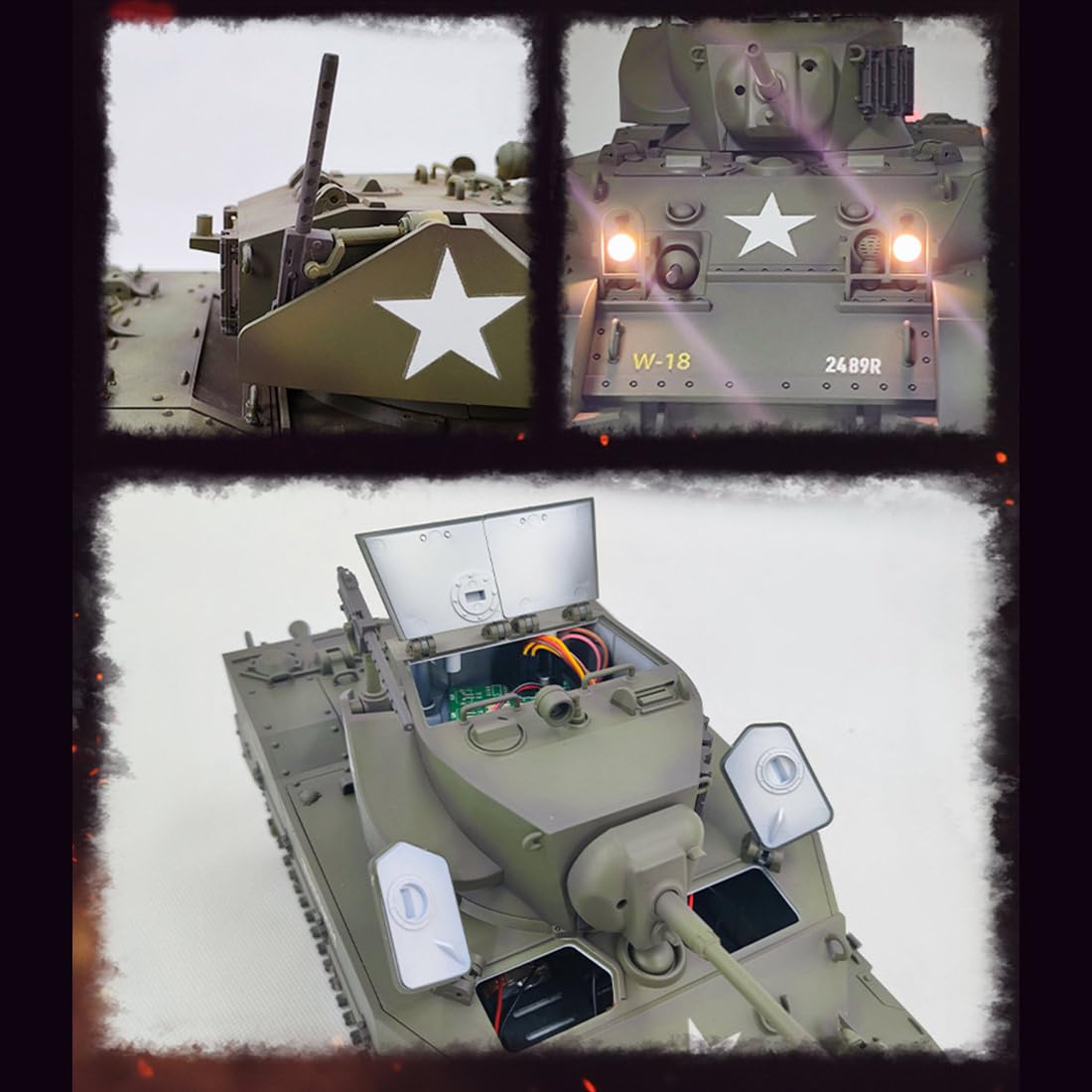 Zbiornik RC 1/16 US M5A1 Stuart RC model z efektami dźwiękowymi dymu, zbiornik 2,4 G, model czołgu wojskowego RC, zabawka na prezent