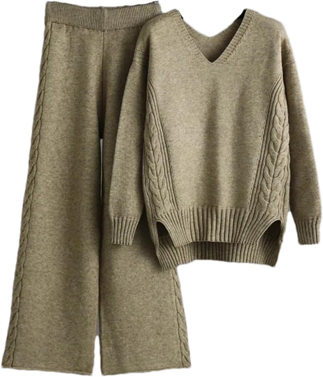 Winter Knit Two Piece Set Women Harem Pant Suits Loose Sweaters Jogging Knitted Tracksuit Outfits