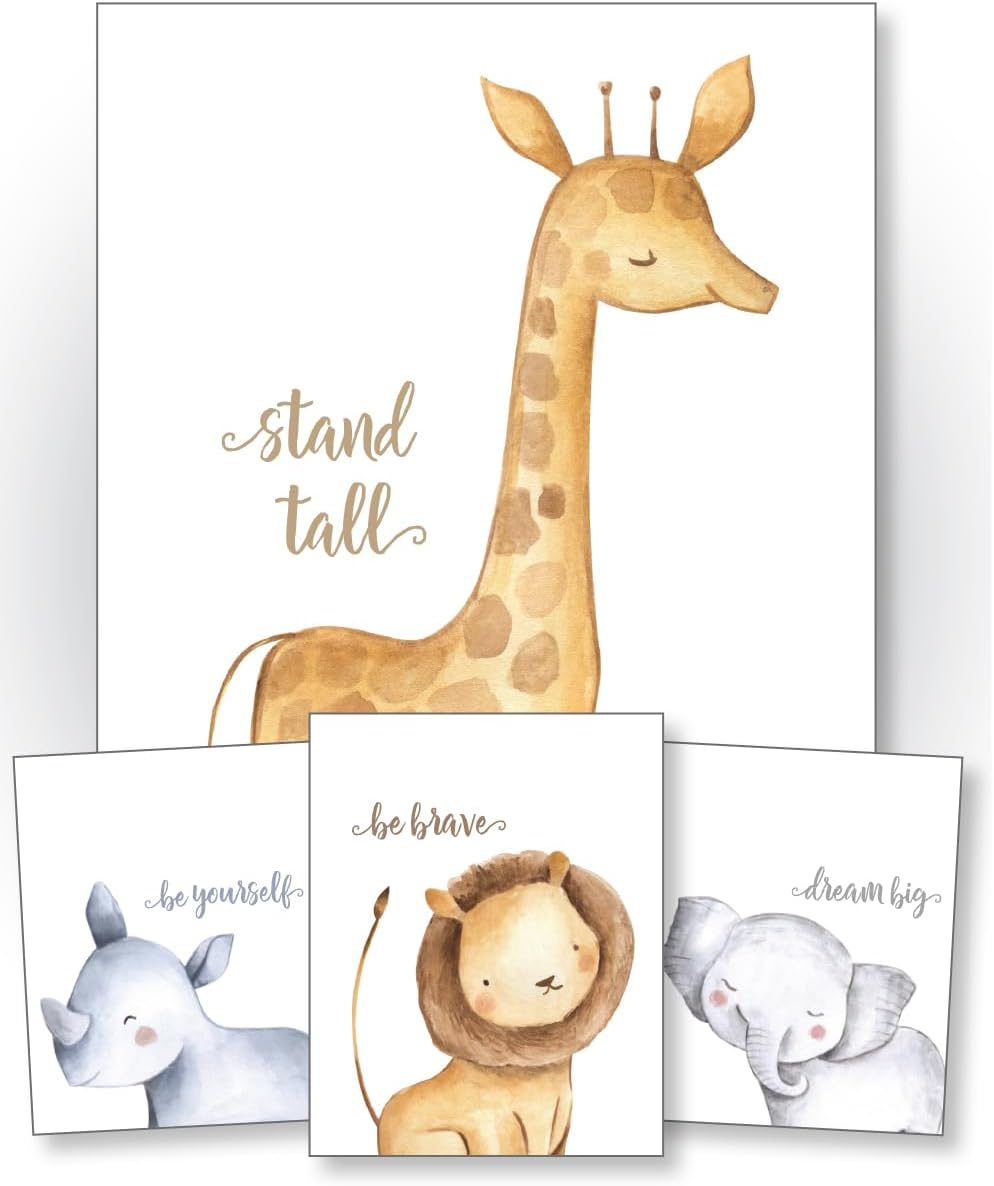 Confetti Fox Safari Animals Nursery Wall Art, Zoo Little Boy's Room, Baby Girl Toddler Kid's Decor Quotes (8x10 Unframed Set of 4 Prints)