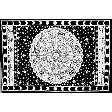 Handicrunch Wall Hanging Bizarre Zodiac Sign Indian Tapestry 80"x 55", Astrol Cover