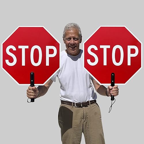 SmartSign Paleta de guardia de cruce manual de 18 x 18 pulgadas con poste telescópico de 6 pies, doble cara, compuesto de aluminio de 120 mil,