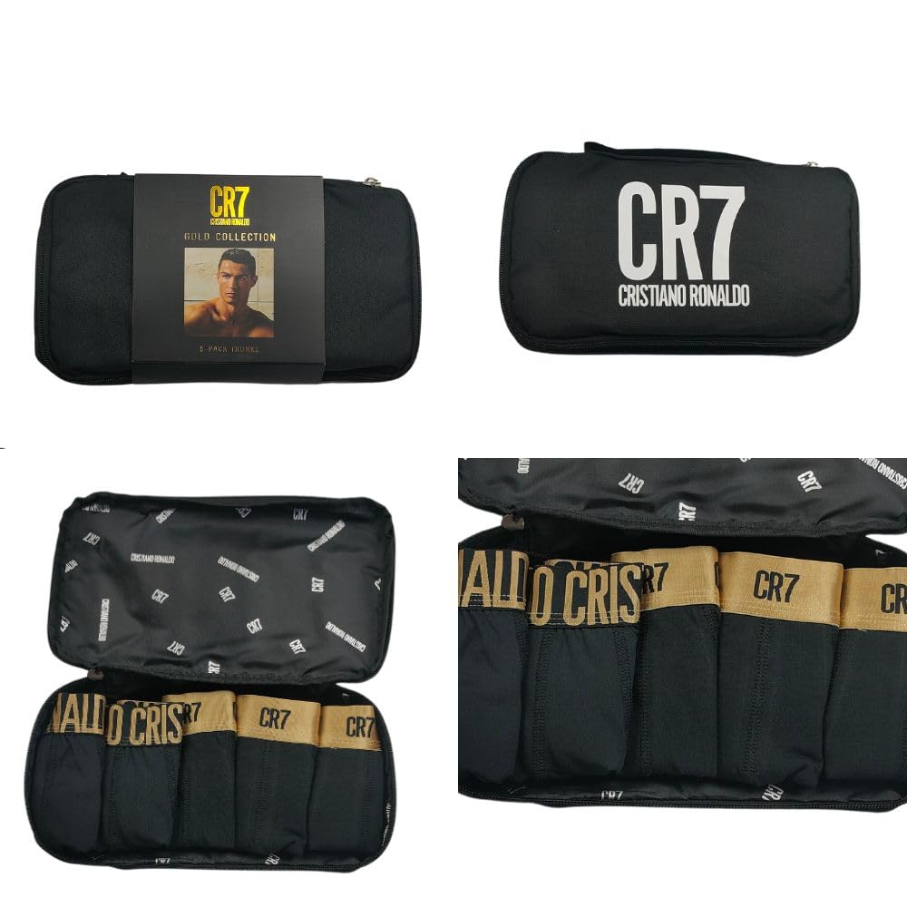 CR7 Underwear Pack 5 Bóxers Hombre Algodón y Microfibra con Bolsa de Viaje Oferta - Negro, Oro