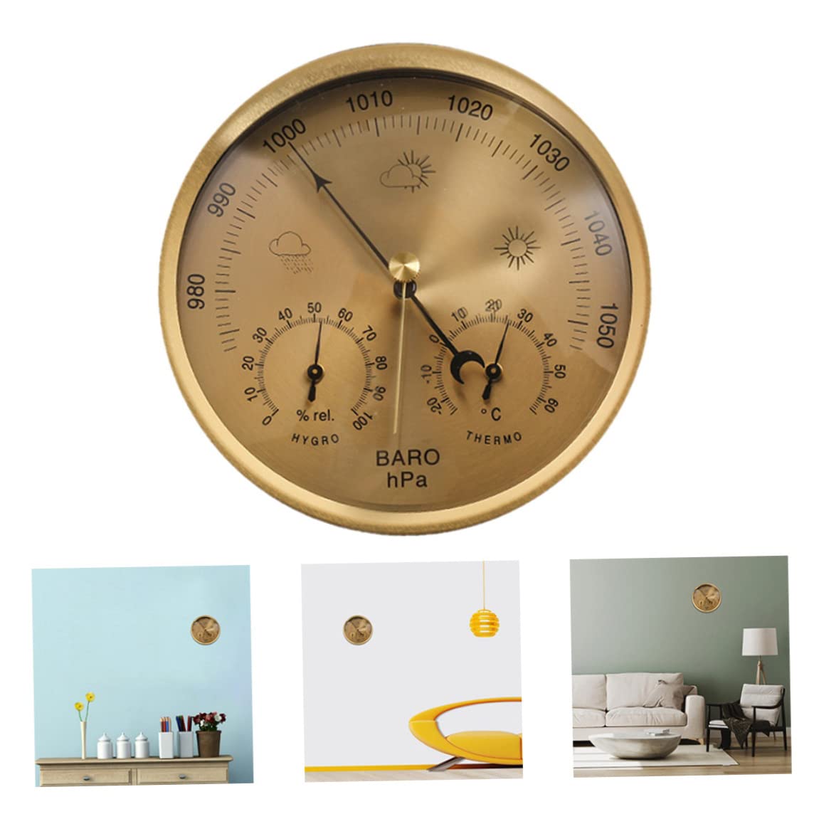 Thermomètre extérieur, hygromètre 3-en-1 baromètre suspendu mural Aucune batterie requise du patio extérieur or