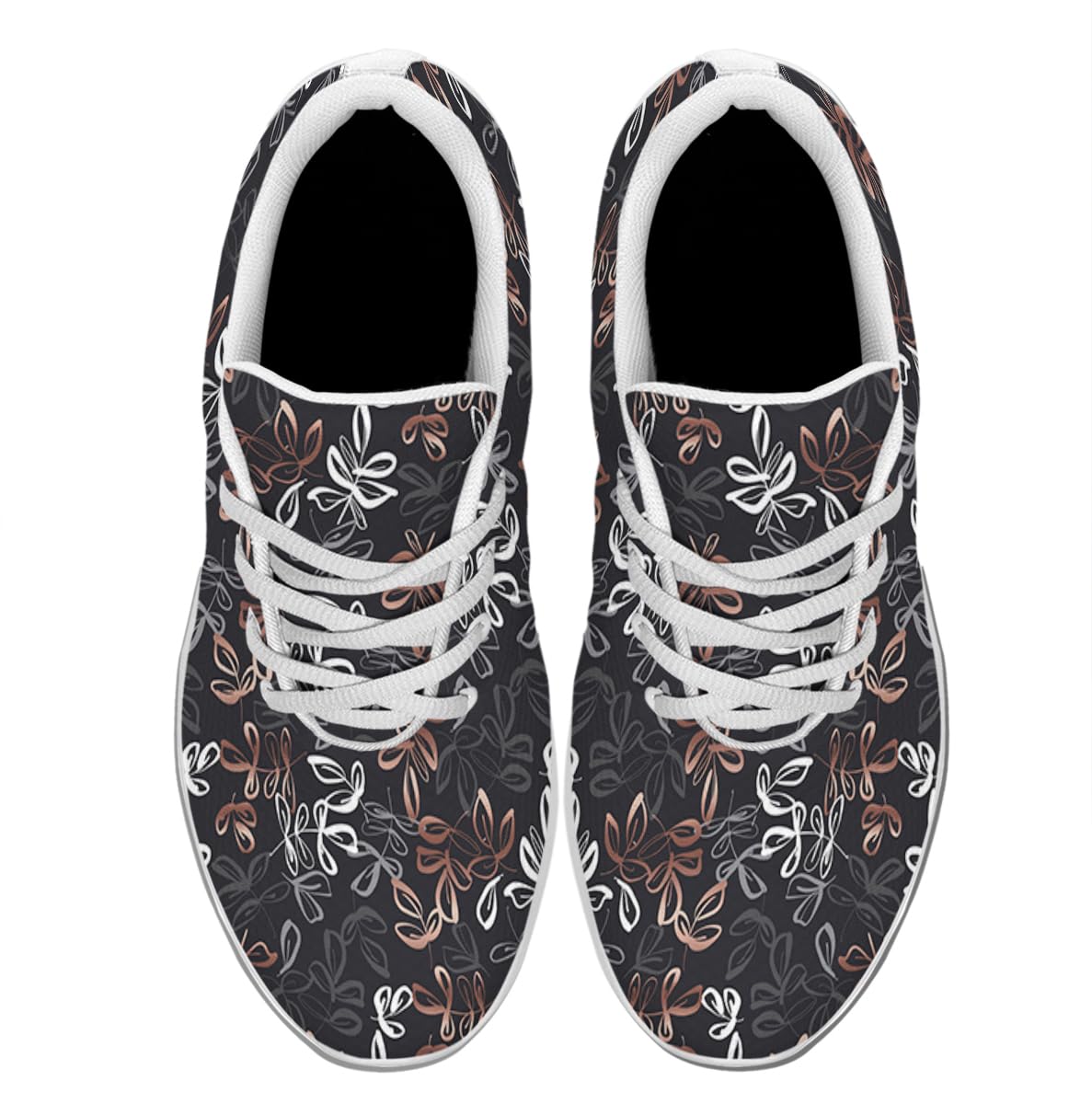 Women Men Leaf Prints Shoes Slip On Running Shoes Athletic Tennis Sneakers White Size 4.5