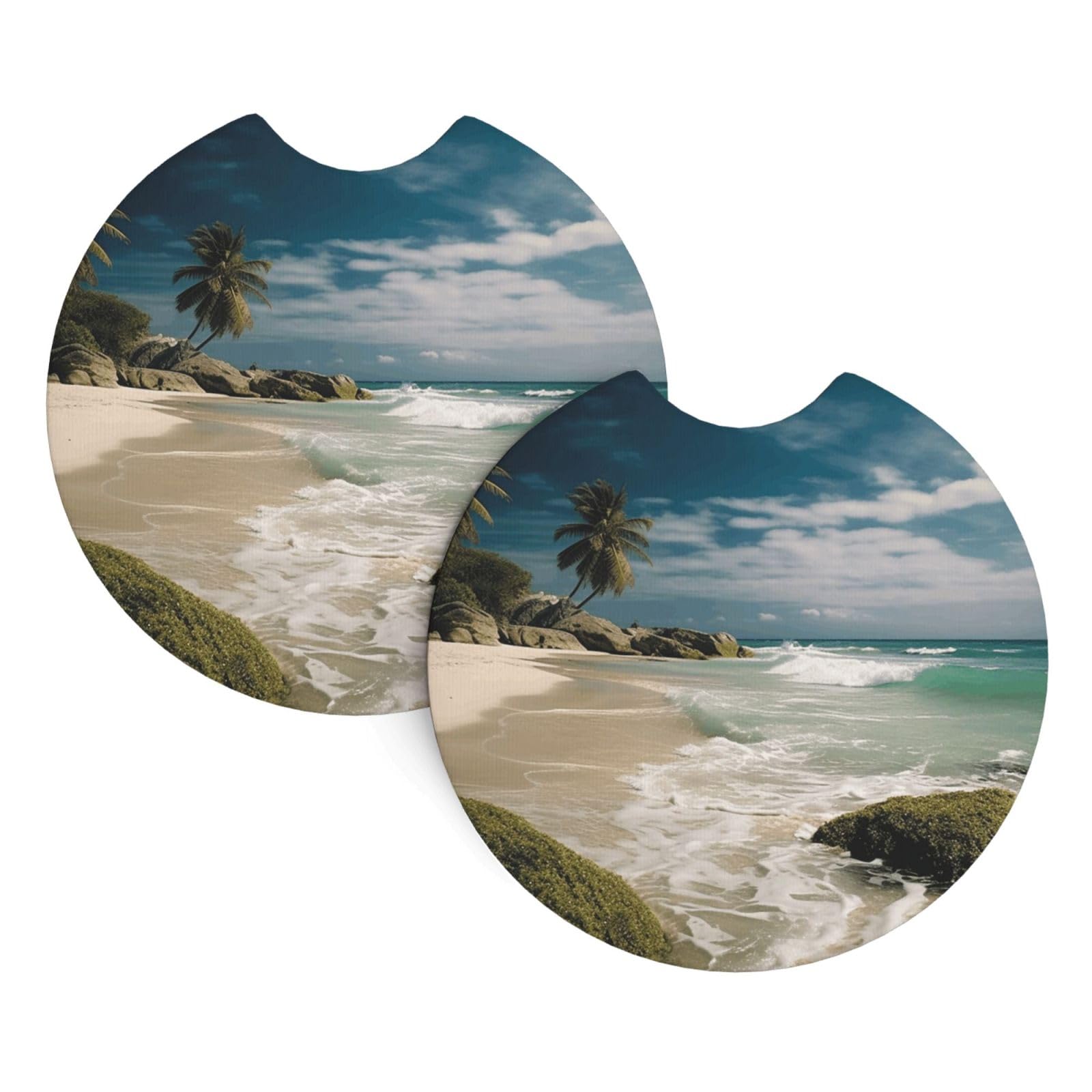 2PCS Car Coaster for Cup Holders Universal Auto Cup Mat Beach Ocean Cup Coaster Pad 2.7" Waterproof Neoprene Non-Slip Cup Holder Coasters Car Interior Accessories for Women Men