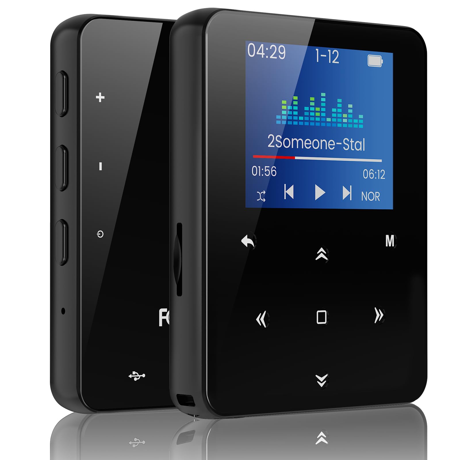 Reproductor MP3 Bluetooth 5.3 de 64 GB con pantalla de 1.77 pulgadas, reproductor de música de aleación de zinc con radio FM, grabadora de voz, reproducción de video, libro electrónico, visor de fotos