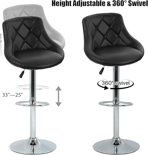 Miniatura 4 de Dkelincs Juego de 2 taburetes de bar, sillas de bar ajustables de cuero de altura de mostrador con reposapiés, taburete de bar giratorio para