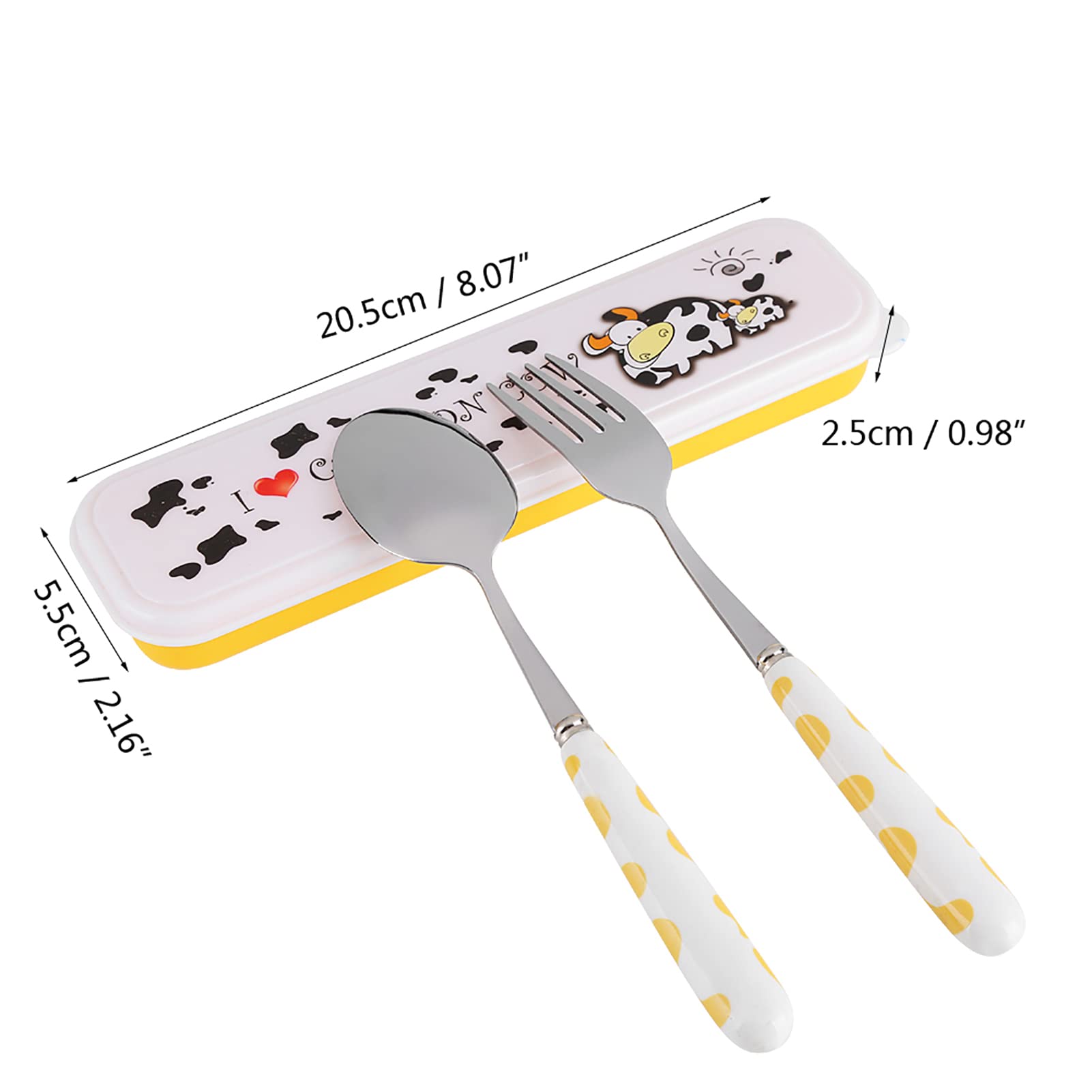 Children Flatware Set, Stainless Steel Fork Spoon with Storage Box Kids Dinner Utensils Spoon Fork Set with Travel Case for Kids Toddlers (Yellow)