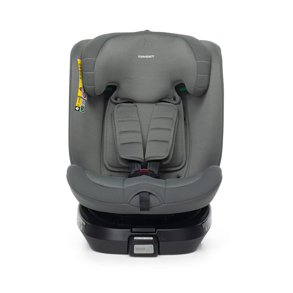 Foppapedretti Seggiolino Auto Iturn I-Size, Seduta Girevole a 360°, per bambini da 40 a 150 cm di altezza, 0-12 anni, conforme ECE R129, Fissaggio Dualfix (Isofix e non), Safe Body Protection, Grigio