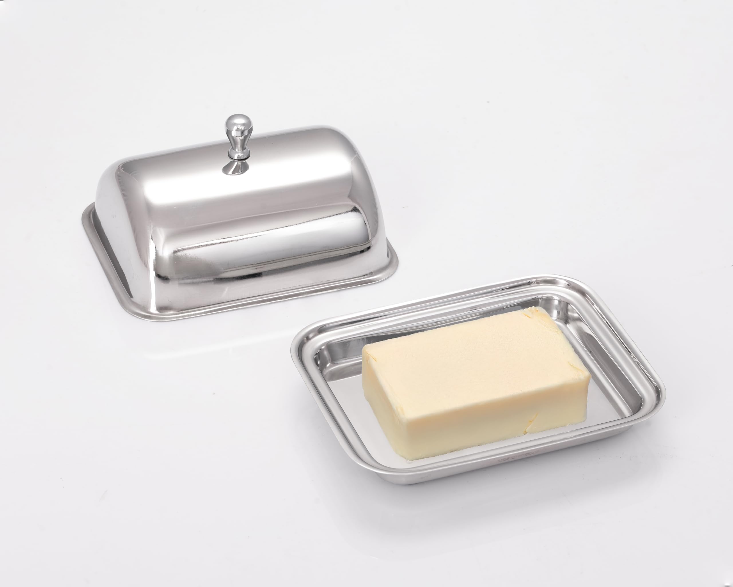 JVL Stainless Steel Butter Dish with Lid & Knob, Anti-Slip Base, Hygienic, Rust-Resistant Butter Container for Refrigerator & Table Use - 250g 1