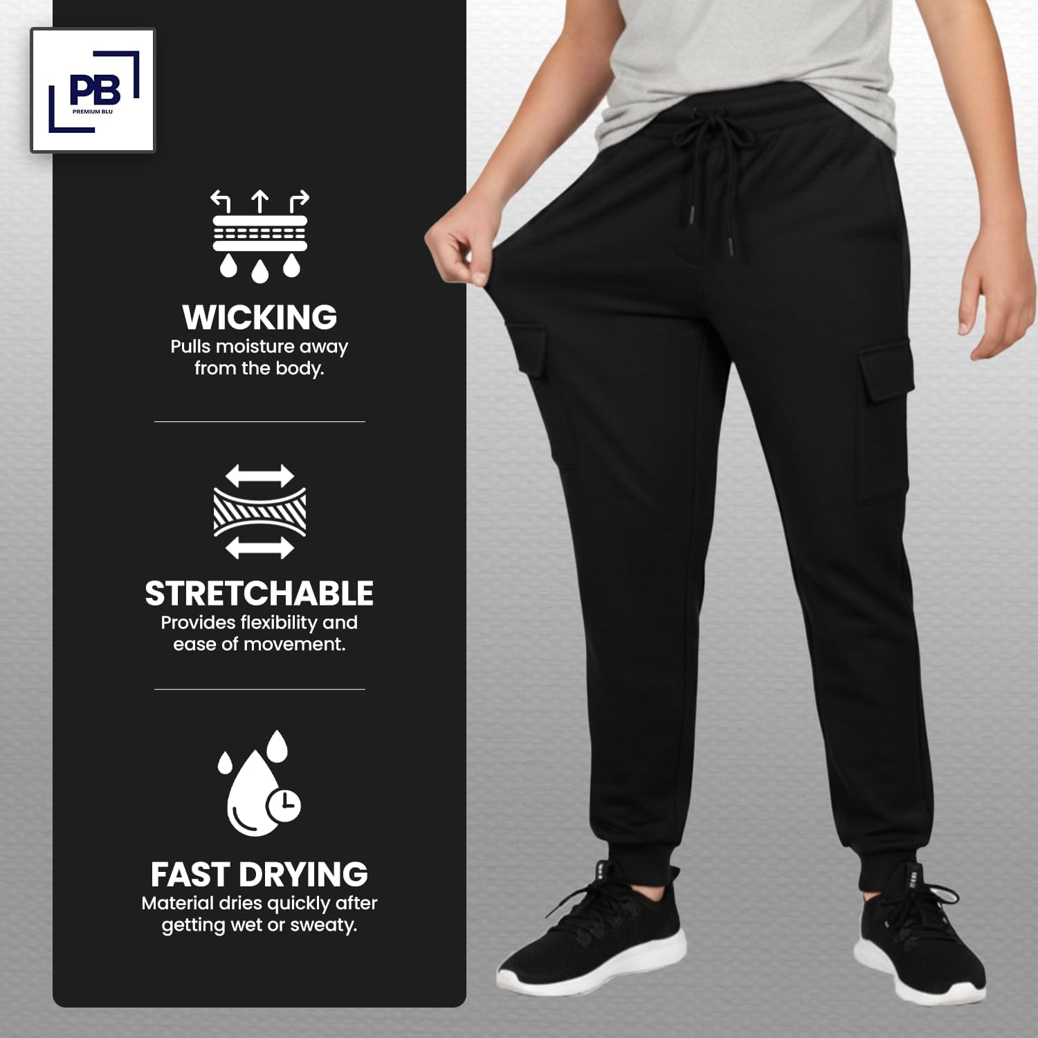 PB Boys Sweatpants 3-Pk, Active Fleece Joggers for Boys with Cargo Or Zipper Pockets & Drawstring, Athletic Sweatpants 8-20 - Image 7