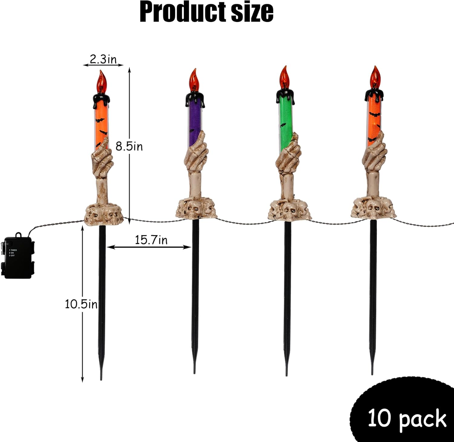 Hourleey Halloween Decorations, 10 Pack Skull Candle Lights with Stakes, Battery Operated Waterproof Pathway Decor with Timer for Indoor Outdoor Front Pathway Lawn Yard Garden