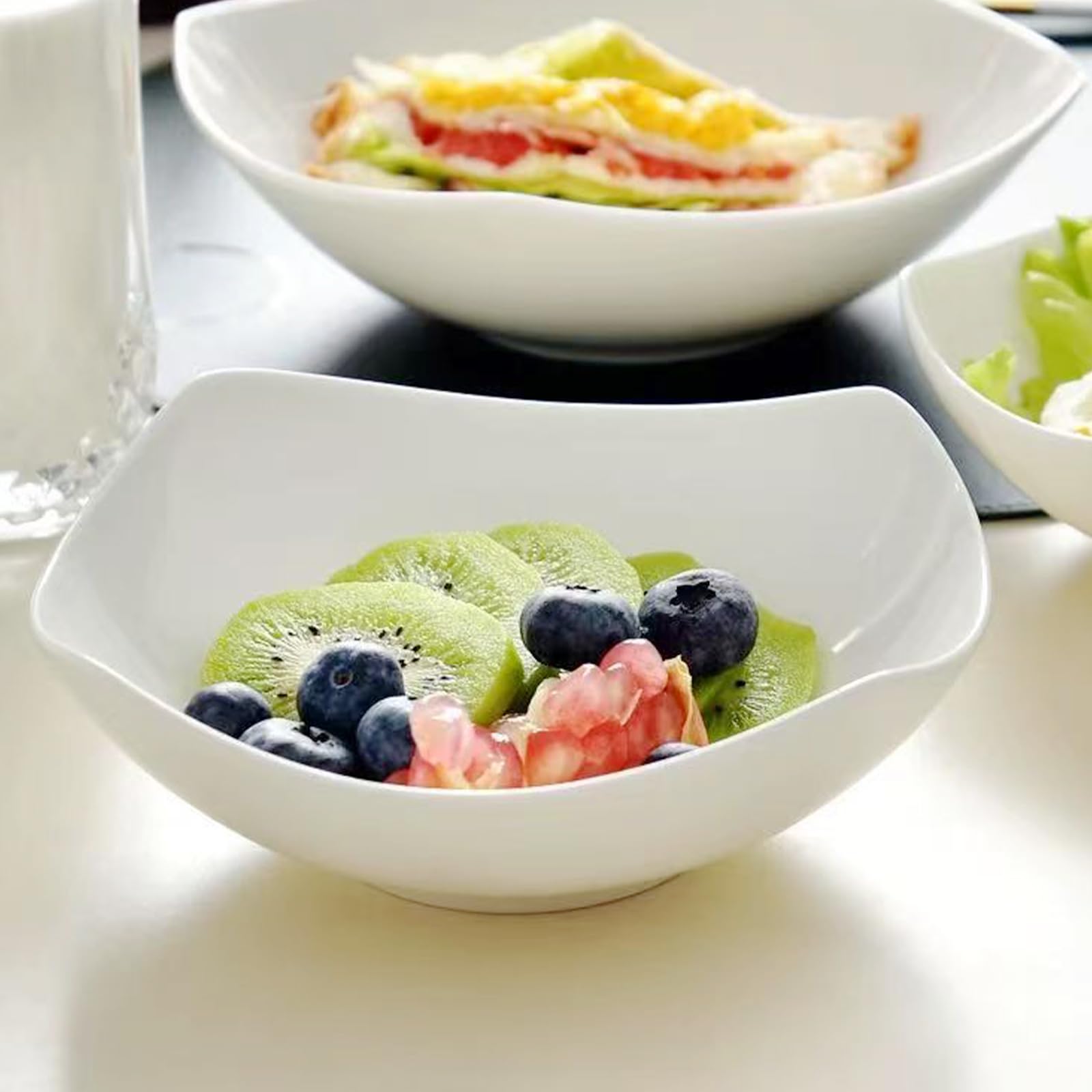 Set di 4 ciotole per insalata TuYines, set di ciotole in porcellana per insalata, bianco, per pasta, piatto profondo per spaghetti, ciotola per cereali adatta al microonde, ciotola da portata per