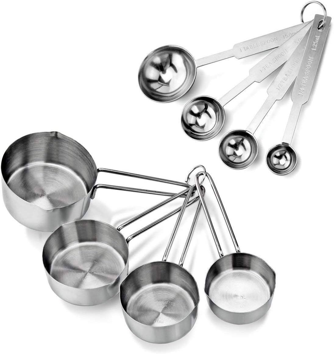 Stainless Steel Measuring Cups And Spoon Combo Liquid/Kitchen Gadgets For Cooking And Baking Cakes - (Set of 4 Cups And 4 Spoons)