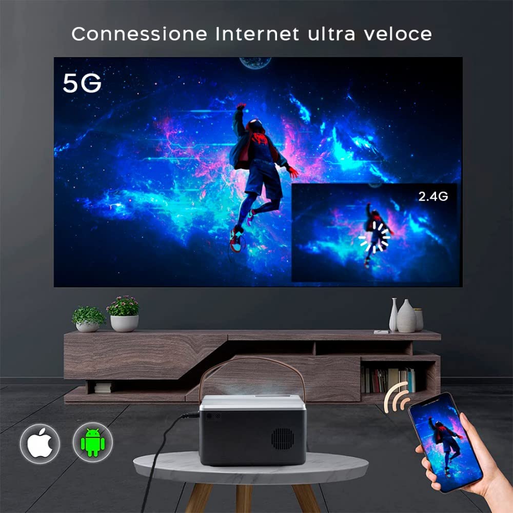 Mediawave Store - Videoproiettore Portatile 1080P ad Alta Definizione HD Lettore Multimediale Compatibile HDMI, Video, Film, Serie TV, Foto, Musica, Partite, Cinema