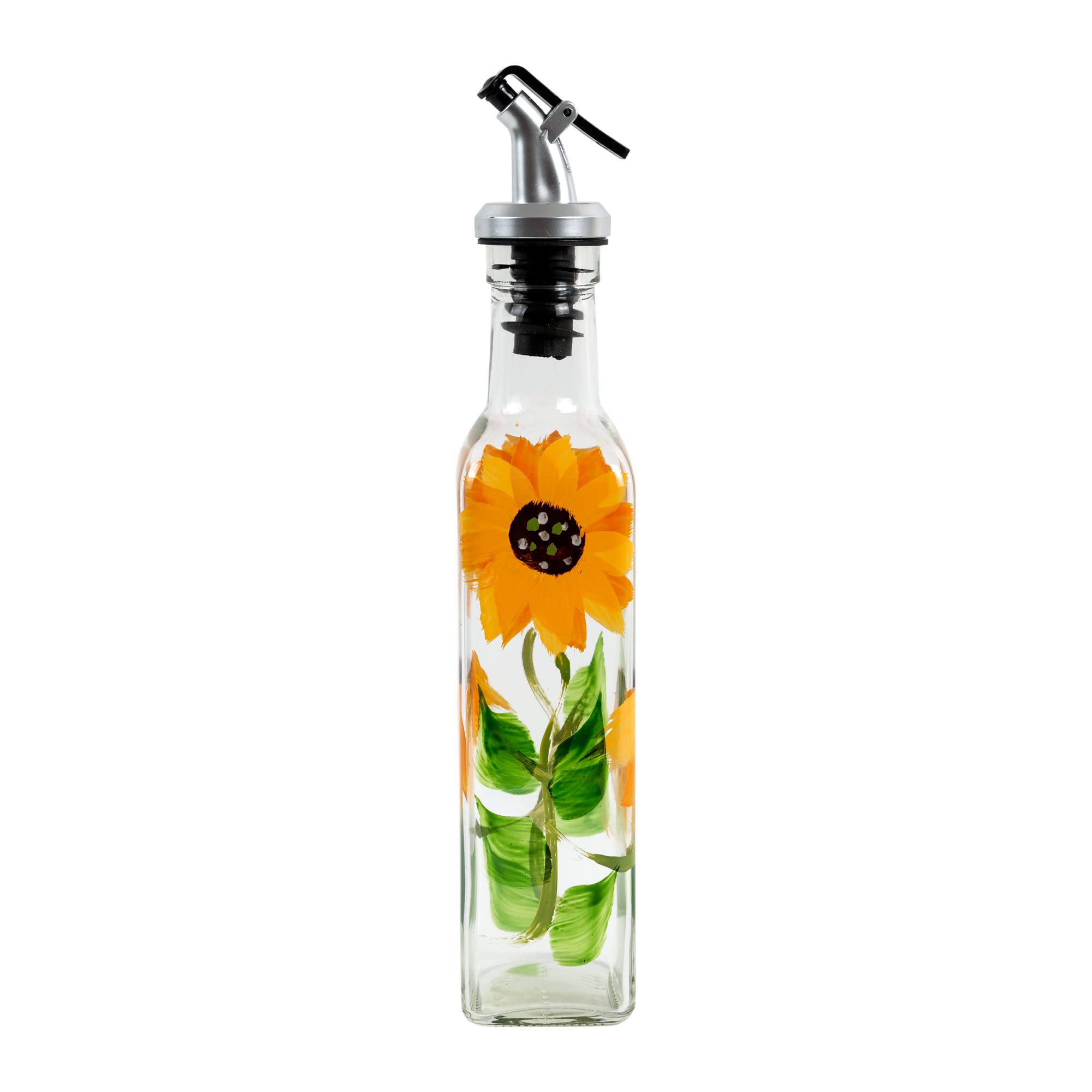 Vinagre de vidrio pintado a mano con aceite de girasol y vinagre para cocina, dispensador de aceite de oliva con boquilla de acero inoxidable para verterlo fácil