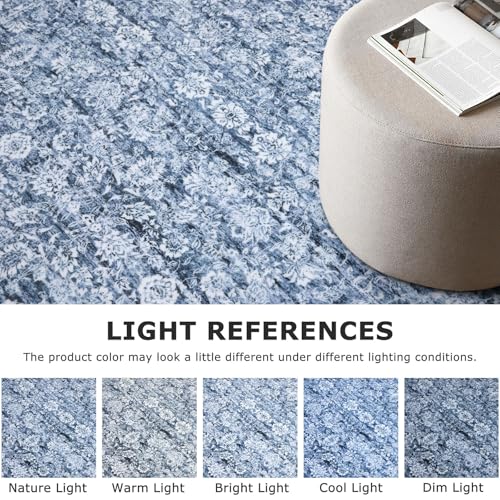 2.6x14 Blue Washable Runner Rug for Kitchen, Soft Classic Runners with Non-Slip, Non-Shedding Distressed Floral Rug for Hallways Entryway Bedroom Bathroom Laundry Indoor