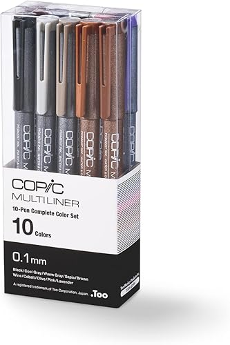 Copic Multiliner Set, juego completo de 10 bolígrafos de colores - 0.012 in