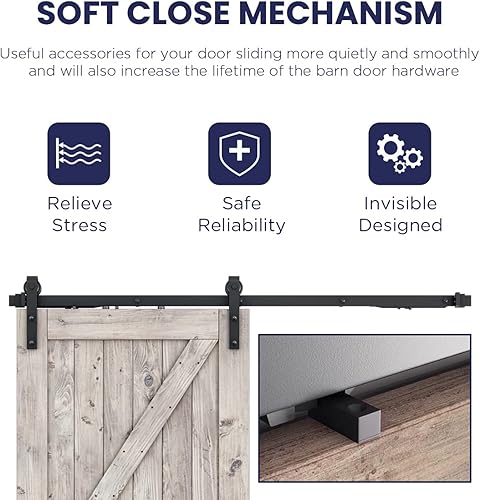 Miniatura 4 de SMARTSTANDARD Kit de herrajes de cierre suave para puerta corrediza de granero de 6 pies, 5 pies a 10 pies, diseño invisible de una sola puerta