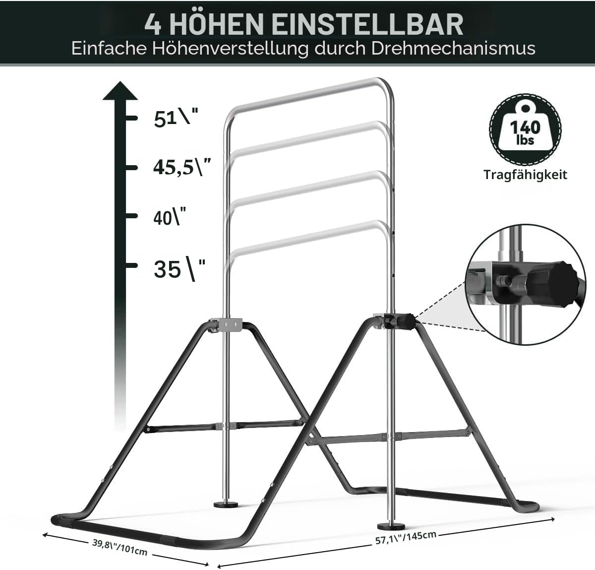 FBSPORT Gymnastikstange Kinder mit Verstellbarer Höhen und Turnen, Faltbarer Gymnastics Bars Turnreck Reckstange Outdoor Indoor, Erweiterbare Junior-Heimausrüstung Stangen für Kinderheimtraining