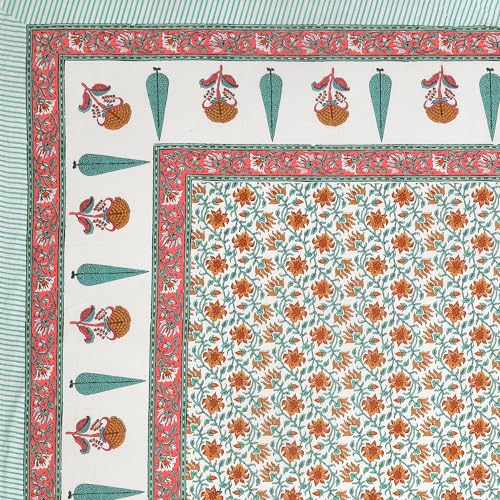 Image of Urban Jaipur 100% Cotton Bedsheet for Double Bed (90 x 108 Inches) | 210 TC King Size Bed Sheet for Double Bed with 2 Pillow Covers | Pure Cotton Jaipuri Bedsheet (Green, Red)