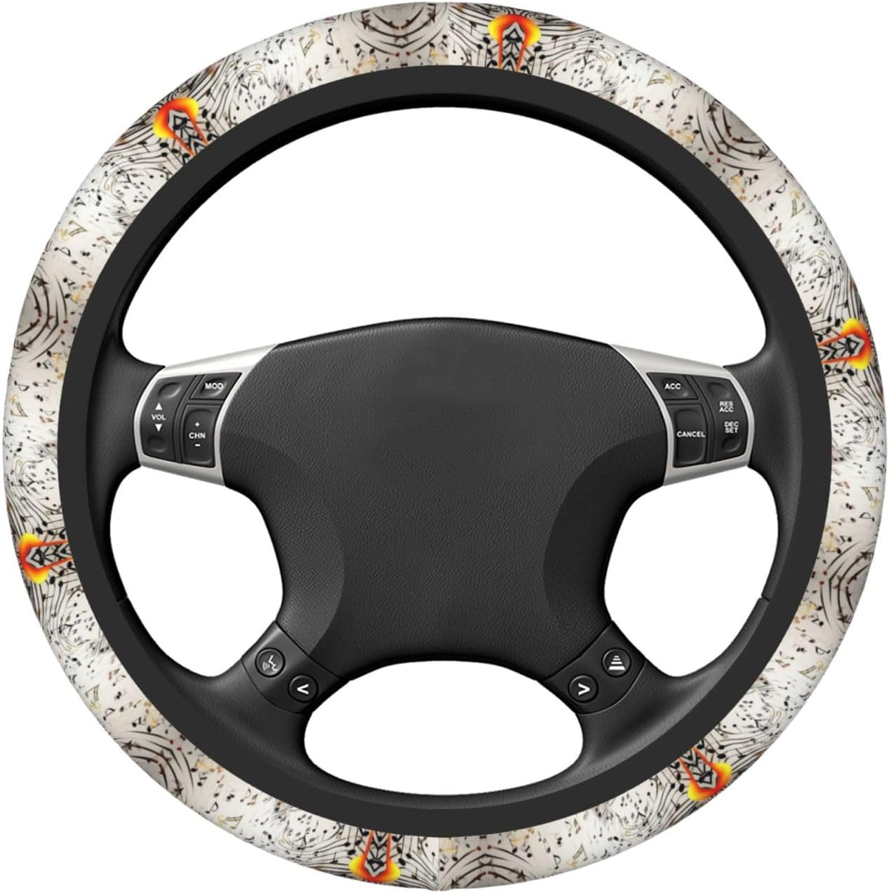 Car Elastic Steering Wheel Cover Universal 15 Inch Vehicle Stretch Steering Wheel Cover Protector Music Notes Print Auto Protective Cover Novelty Car Interior Accessories for Men Women image 5
