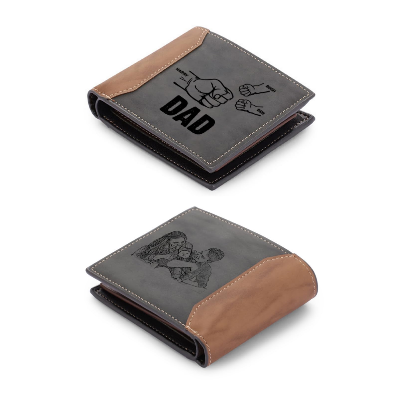 Fathers Day Wallet Gifts for Dad,Personalized Custom Wallets for Men Engraved Photo Wallet for Dad (3 Names+Photo)