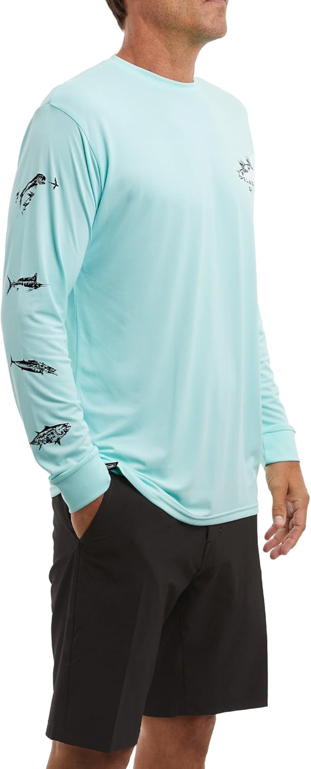 PELAGIC Men's Aquatek Gyotaku Fishing Shirt, Long Sleeve, UPF 50+ Protection, Ultra Soft Feel
