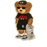 JRYYR 28cm*14cm Skateboard Teddy Bear Patch,Applique Cartoon, Bear Chenille Patch Applique,for Clothing, Sweater, Home Textile, sew on Patches for Backpacks Applique (Style 6)