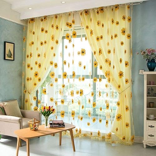 Cortinas de girasol con diseño de girasol transparente para puerta ventana panel de cortina floral 2 piezas 2 piezas disponible en Yaxa Colombia