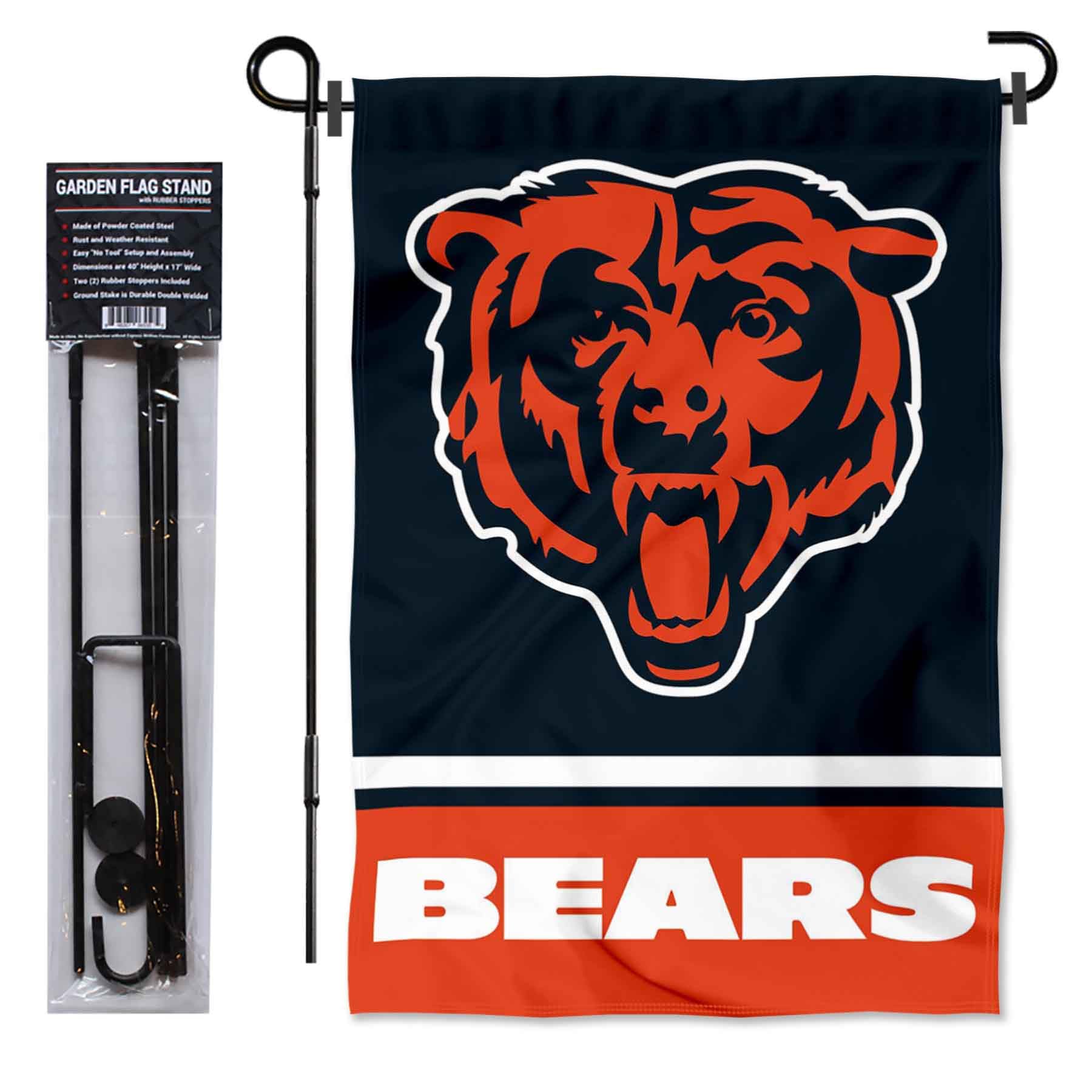 WinCraft Chicago Bears Bear Head Garden Flag with Stand Holder